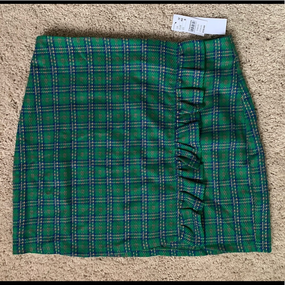 Top shop plaid fringed miniskirt